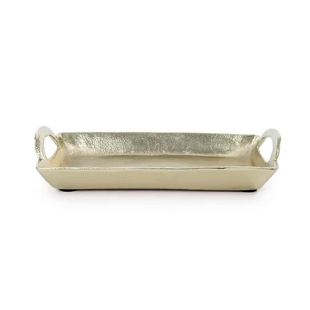 BANDEJA COM ALÇA DECORATIVA EM ALUMINIO DOURADO 21CM
