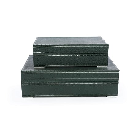 PAR DE CAIXA ORGANIZADORA MDF E SINTETICO VERDE DECORATIVA