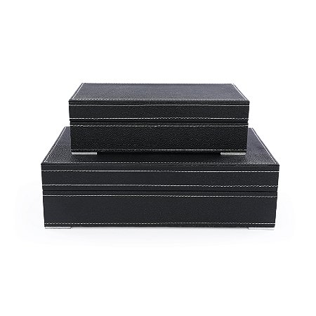 PAR DE CAIXA ORGANIZADORA MDF E CORINO PRETO DECORATIVA