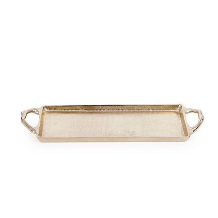 BANDEJA DECORATIVA TRAVESSA ALUMINIO DOURADA COM ALÇAS 52CM