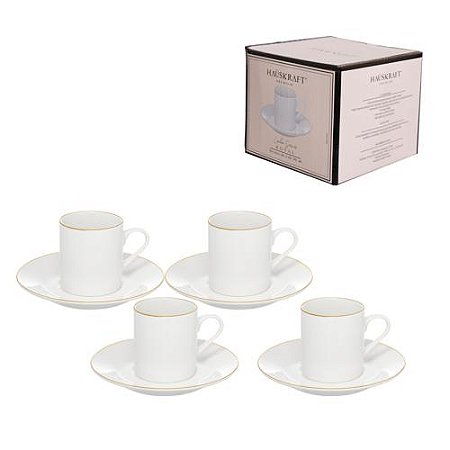 JG 4 PÇS XICARA CAFE ROYAL BRANCA BORDA DOURADA
