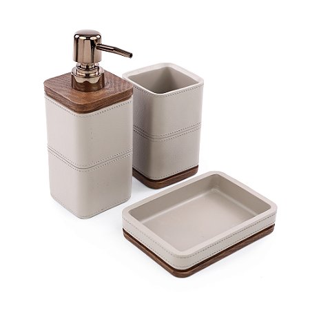 KIT 3PÇS LAVABO POLIRESINA BEGE E MADEIRA