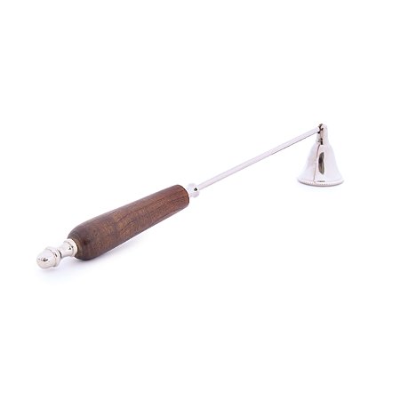 ABAFADOR DECORATIVO DE VELA ALUMINIO PRATA E  MADEIRA