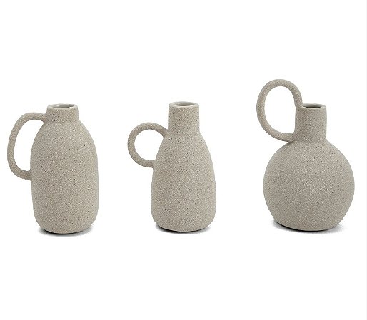 KIT 3 MINIVASO CINZA DECORATIVO EM CERAMICA MART
