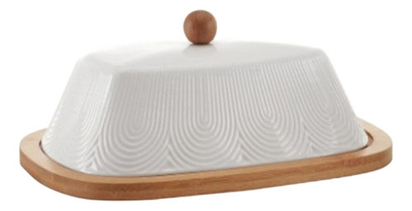 Manteigueira Cerâmica Textura Bambu Branca Hauskraft 21cm