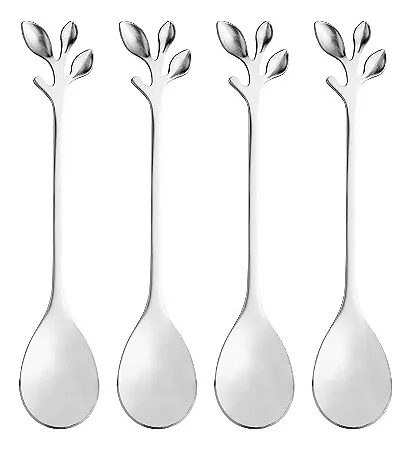 CJ 4 COLHERES DE CHA DE ACO INOX LEAVES PRATA LYOR