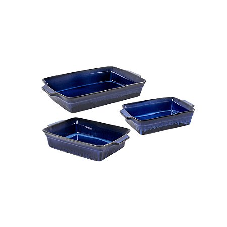 CJ DE TRAVESSA DE CERAMICA AZUL RETANGULAR 3PCS MEDIDAS