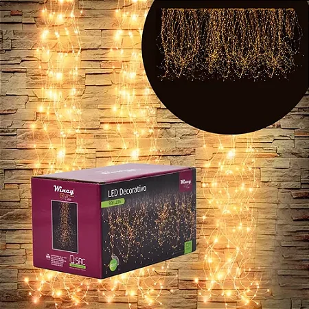 CASCATA FIO COBRE 900L LED BRANCO QUENTE 6m