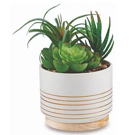 CACHEPOT EM CERAMICA COM SUCULENTA PERMANENTE MART