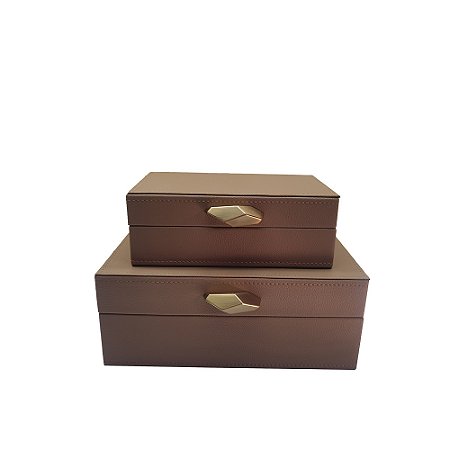 CJ 02 CAIXA DECOR MDF REVESTIDA EM COURO SINTETICO MARROM