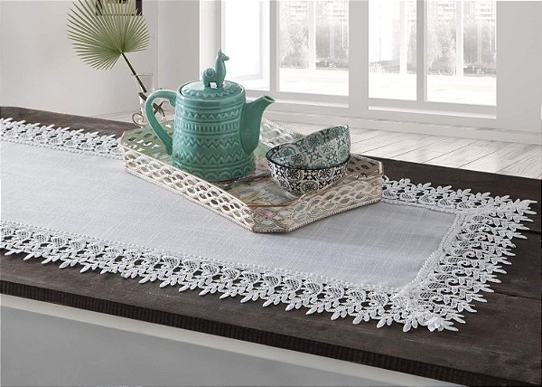 CAMINHO MESA RENDADO DELHI 85X85CM BRANCO JOLITEX