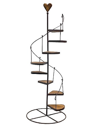 ESCADINHA DECORATIVA EM FERRO MARROM E MADEIRA 114cm