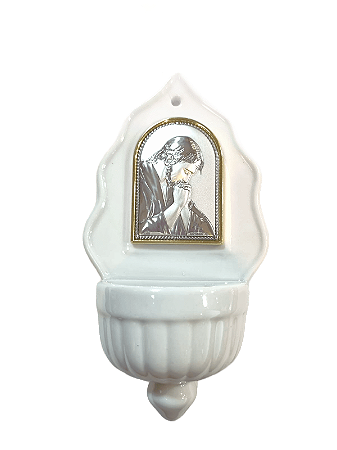 PIA AGUA BENTA ITALIANA JESUS PORCELANA C/PRATA 5,5CM