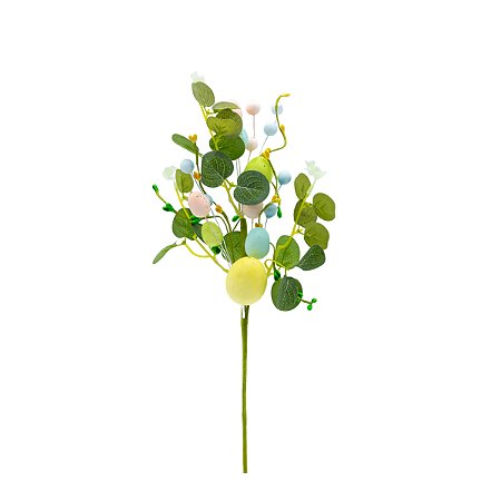 GALHO DECORATIVO DE PASCOA COM OVOS COLORIDO E FOLHAS 43CM