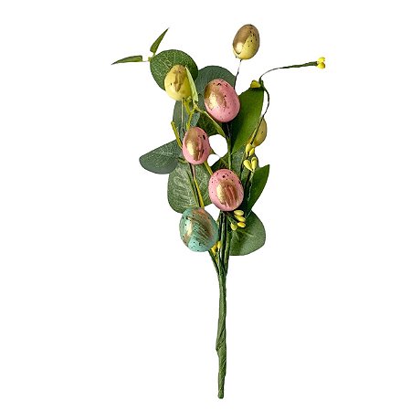 GALHO DECORATIVO DE PASCOA COM OVOS COLORIDOS - 27cm