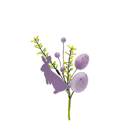 GALHO DECORATIVO PASCOA COELHO C OVOS LILAS - 23cm
