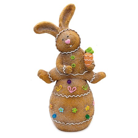 ESCULTURA COELHO SENTADO NO OVO COM LED - LINHA COOKIE 46cm