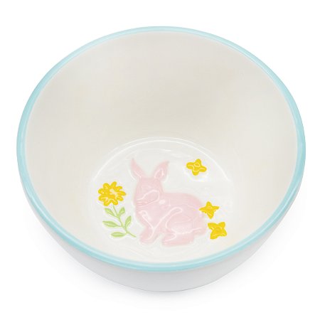 BOWL DECORATIVO EM PORCELANA BRANCA COM COELHO RELEVO 500ml