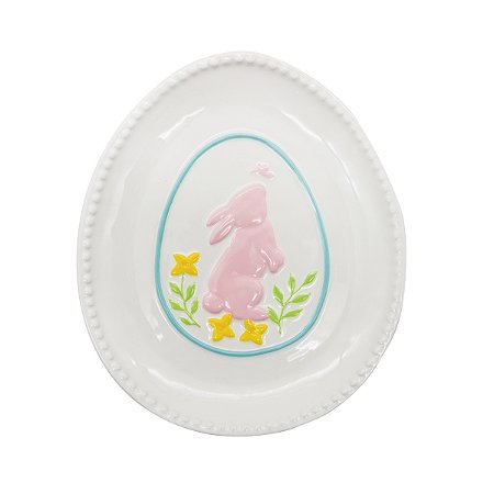 PRATO OVAL COELHO DE SOBREMESA EM PORCELANA LINHA PEARL