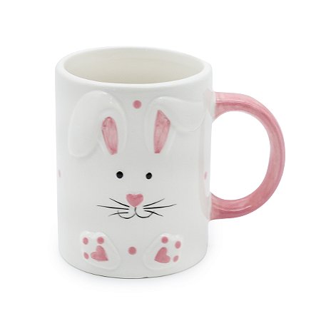 CANECA EM PORCELANA COELHO EM RELEVO BR/RS 250ml