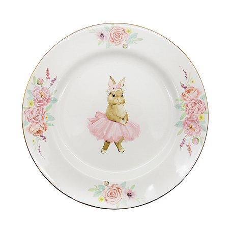 PRATO DE SOBREMESA COELHA BAILARINA EM PORCELANA 22cm