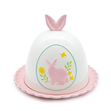 QUEIJEIRA EM PORCELANA COELHO EM RELEVO BR/RS 23cm