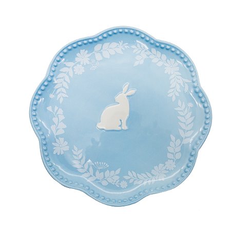 PRATO DE SOBREMESA EM PORCELANA AZUL COELHO FLORAL 22cm