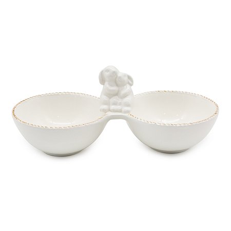 PETISQUEIRA EM PORCELANA BRANCA COELHOS 25cm