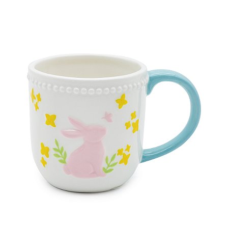 CANECA DE PORCELANA COELHO EM RELEVO LINHA PEART 400ml