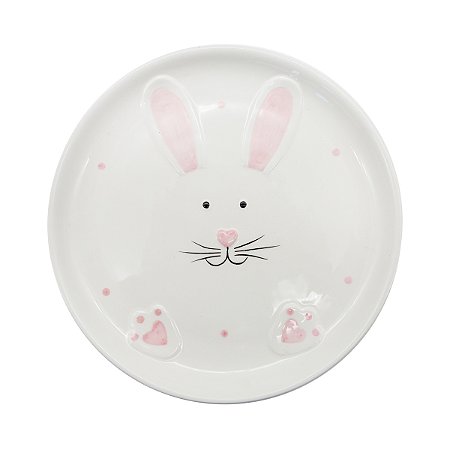 PRATO DE SOBREMESA EM PORCELANA BRANCA COELHO 20cm