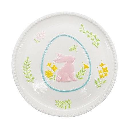 PRATO COELHO EM RELEVO PEARL BRANCO EM PORCELANA 21cm