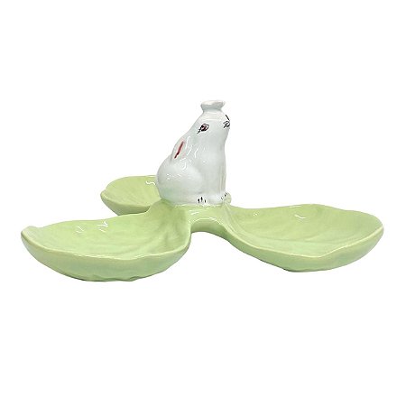 PETISQUEIRA DECORATIVA COELHO NA FOLHA VERDE LUIZ SALVADOR