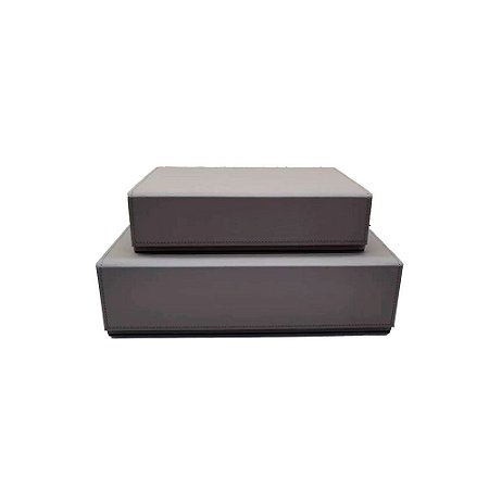 CJ DE CAIXAS DECOR EM MADEIRA E COURO SINTETICO CINZA 2PCS