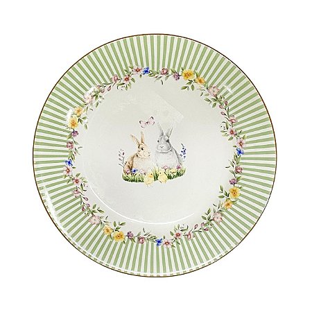 PRATO RASO EM CERAMICA PASCOA GARDEN 26,5CM  LUIZ SALVADOR
