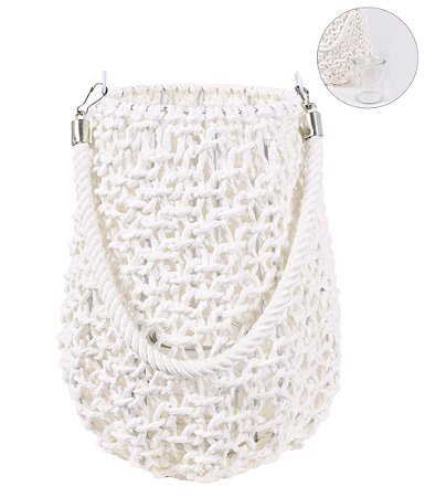 LANTERNA DECORATIVA EM FIBRA BRANCO COM ALÇA 30CM