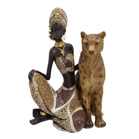 ESCULTURA DECOR AFRICANA SENTADA RESINA  CARAMELO DOUR 25,5