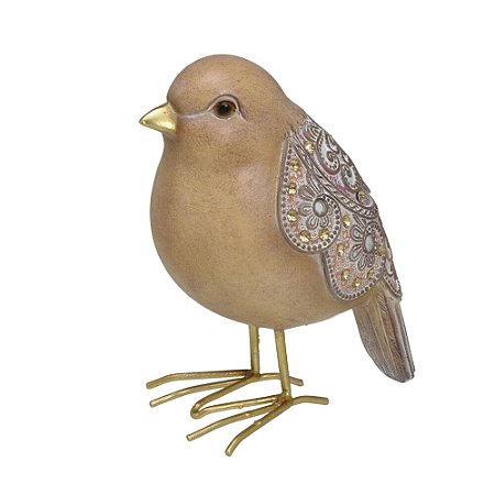 ESCULTURA DECORATIVA PASSARO EM RESINA COM PES EM METAL 16,5CM