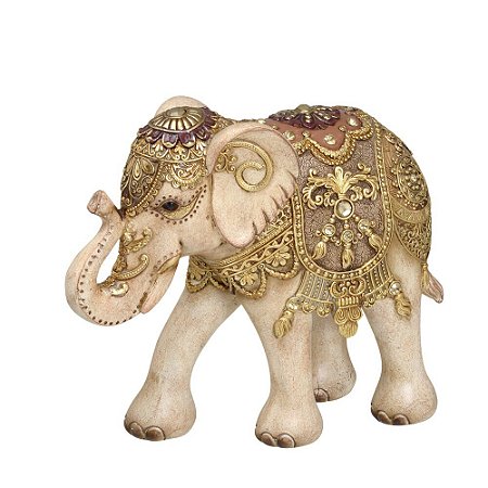 ESCULTURA ELEFANTE EM RESINA DECOR MARROM E DOURADO 22,5CM