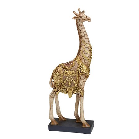 ESCULTURA GIRAFA DECOR EM RESINA  DOURADO E MARROM 41CM