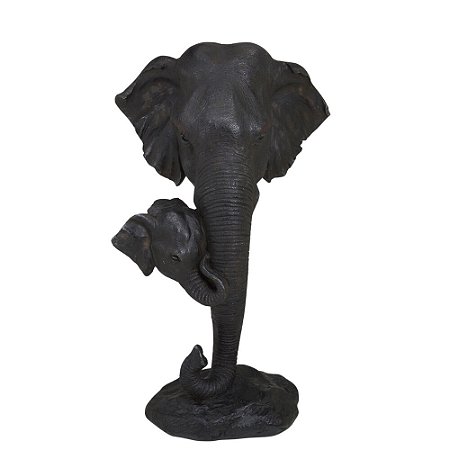 ESCULTURA MAE E FILHOTE ELEFANTE DECORATIVO PRETO 44CM