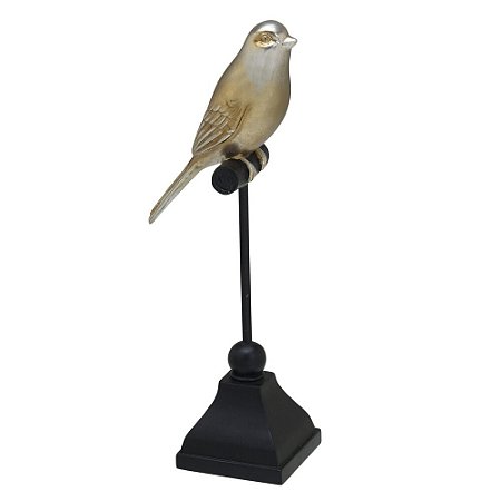 ESCULTURA PASSARO DECORATIVO EM RESINA E METAL 28,5CM