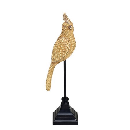 ESCULTURA PASSARO DECOR RESINA E METAL  MARROM E PALHA 28CM