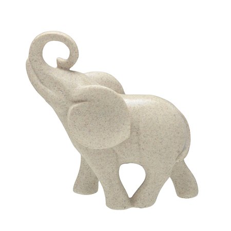 ESCULTURA ELEFANTE DECORATIVO EM RESINA NA COR AREIA 17CM