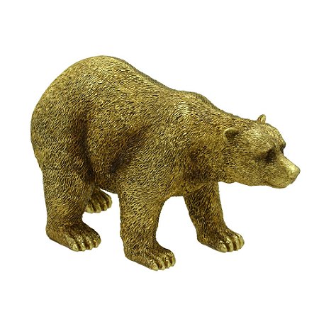 ESCULTURA URSO DECORATIVO EM RESINA  DOURADO 15CM
