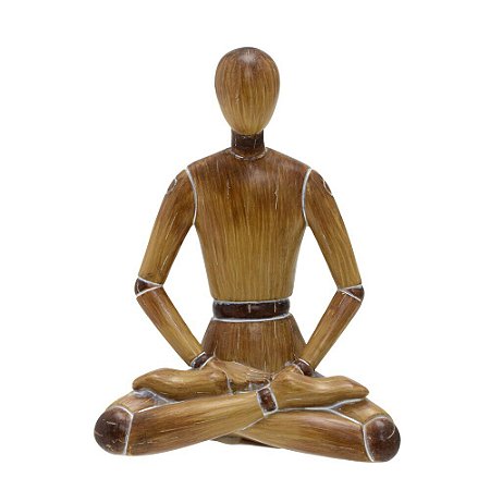 ESCULTURA EM RESINA BONECO YOGA DECORATIVO EM RESINA  MARROM 16,5CM