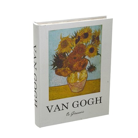 CAIXA LIVRO DECOR VAN GOGH VASO DE GIRASSOL MDF E TECIDO