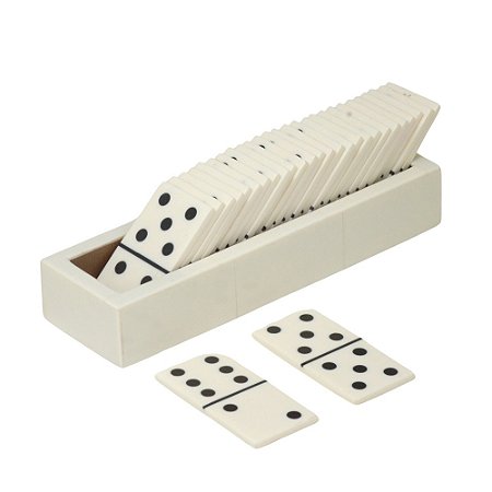 JOGO DE DOMINO EM MDF E RESINA NAS CORES BRANCO E PRETO