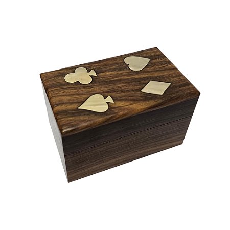 JOGO DE TABULEIRO CARTAS EM MADEIRA DOURADO E MARROM