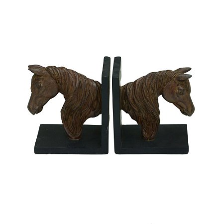 PORTA LIVRO DECORATIVO CAVALO EM RESINA  MARROM E PRETO