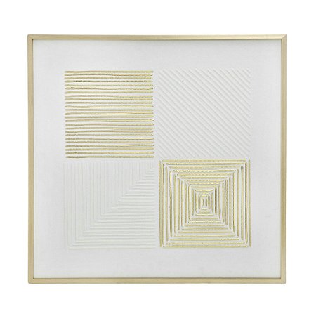 QUADRO FORMAS DECOR EM TELA E MDF  BRANCO E DOURADO MOD3